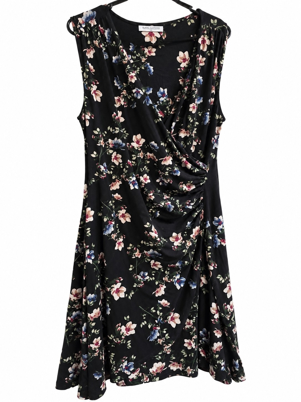 Lilac Clothing Black Floral Midi Dress with Pink and Blue Blooms